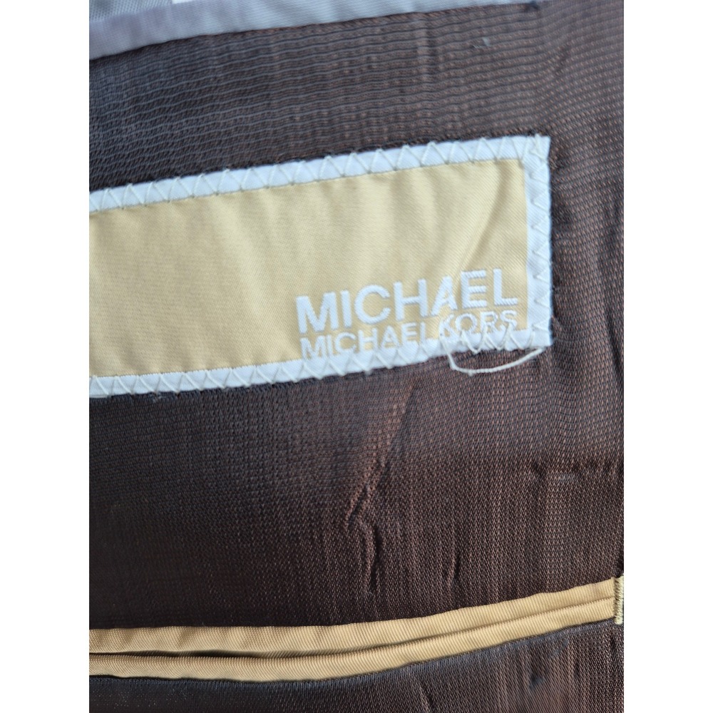 Michael Kors Mens 42R Brown Gray Plaid 100% Wool 2-Button Blazer Sport Coat 42 R - Picture 6 of 8
